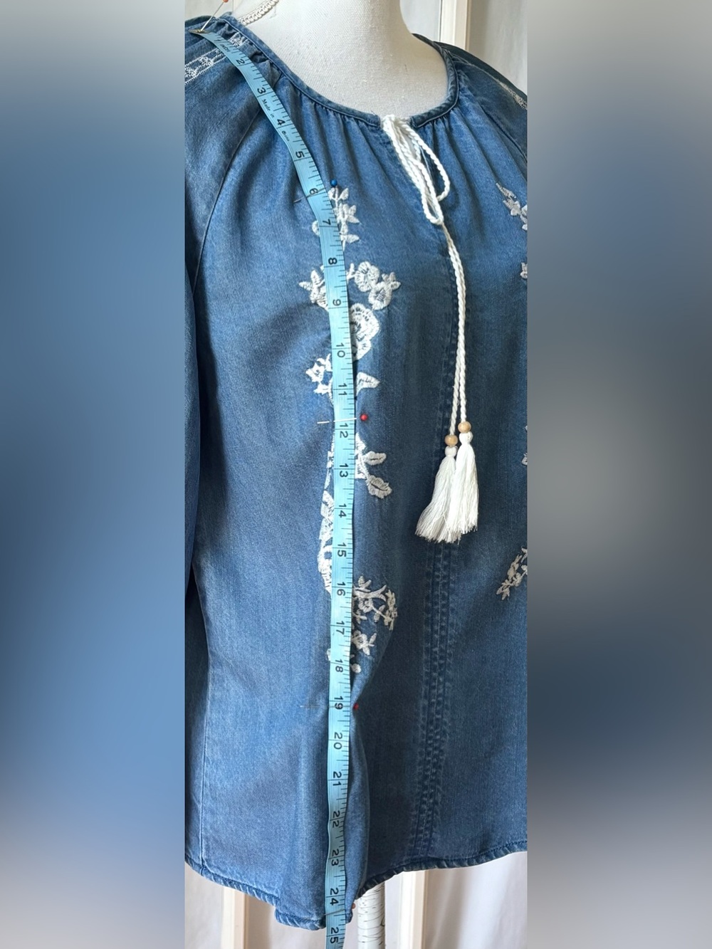 Nanette Lepore Embroidered Lyocell Chambray Peasant Blouse | Small - Picture 8 of 8